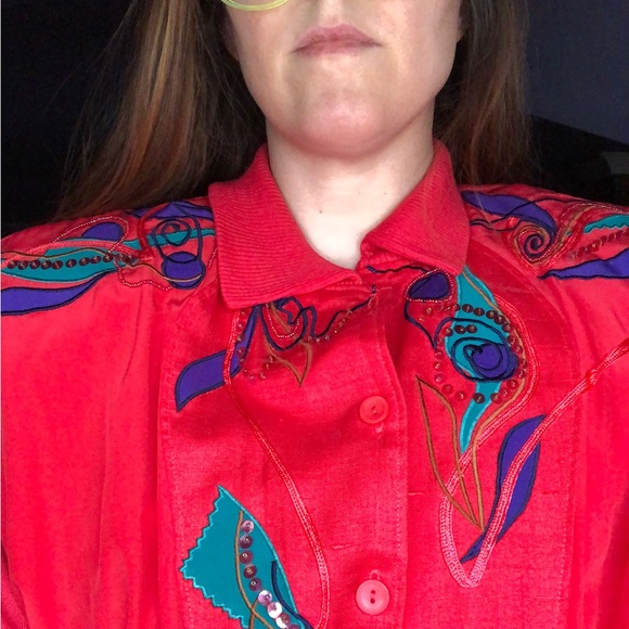 Vintage 80s Marc d’Alcy Pullover Sweater Beaded Sequin Top Shoulder Pads size M - Picture 9 of 10